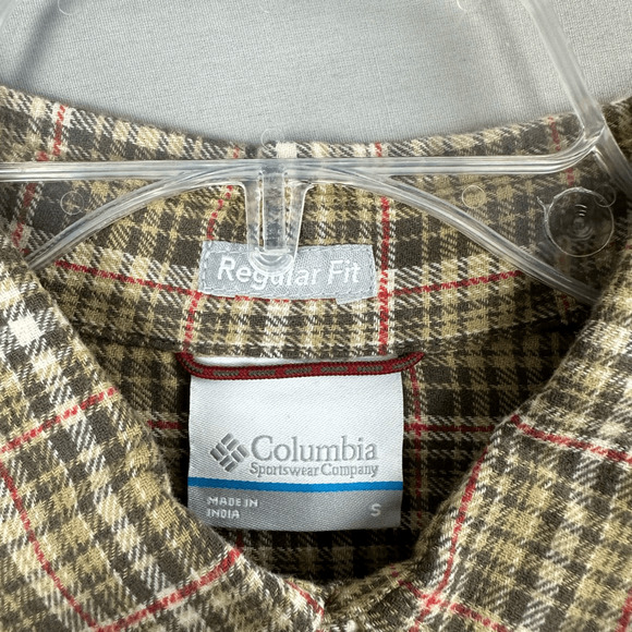 Columbia Men’s Boulder Ridge Flannel Shirt Small Regular Fit Brown Tan Plaid - Picture 4 of 9